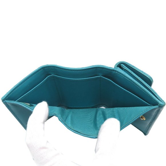 CHANEL Coco Mark Tri-fold Wallet Leather Turquoise Blue ⭐ - Picture 6 of 10